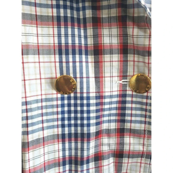 Tommy Hilfiger Rain Coat Womens Large Blue Plaid Double Breast Gold Buttons NWT - Picture 3 of 10